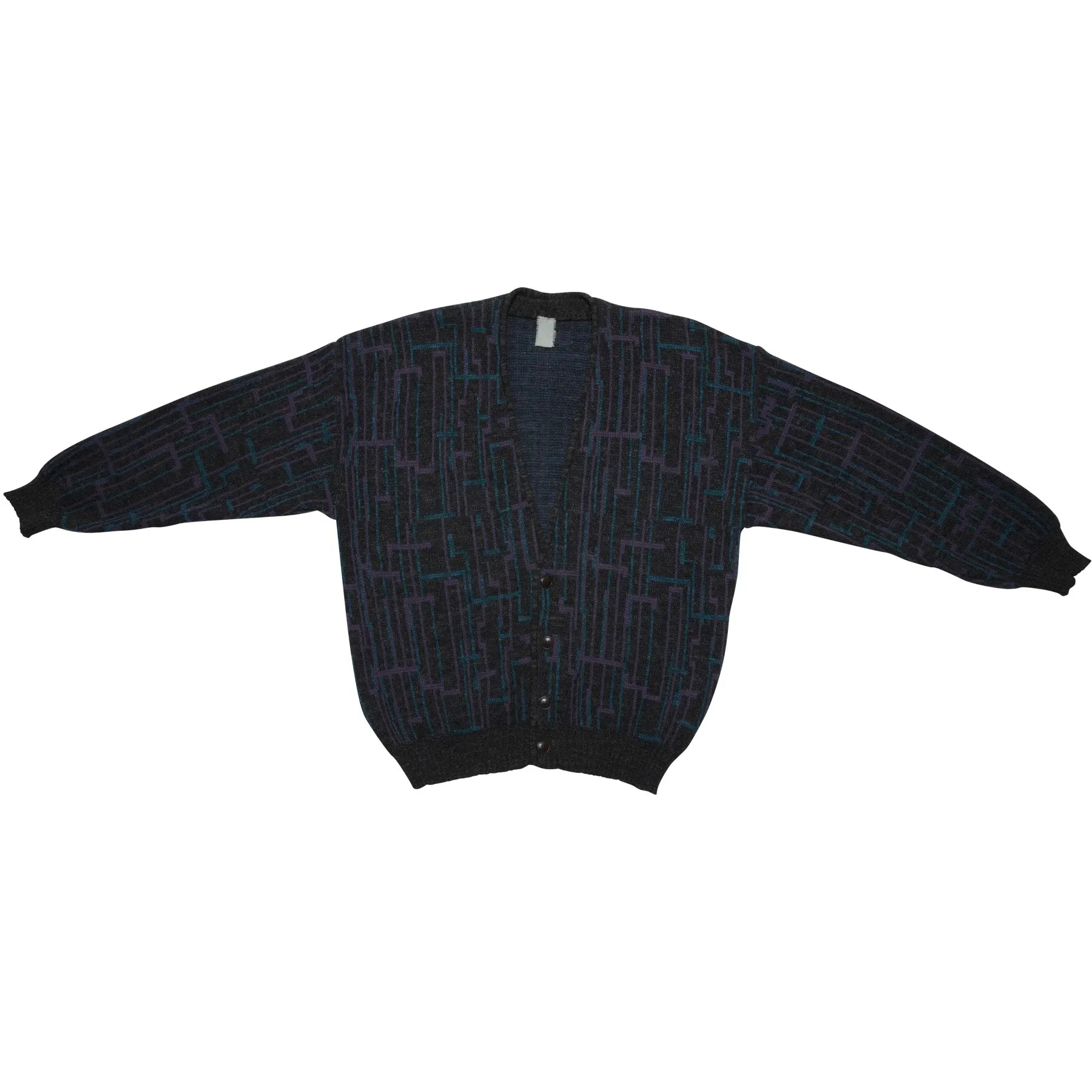 80s New Wave Intarsia Worsted Spun Yarn Cardigan