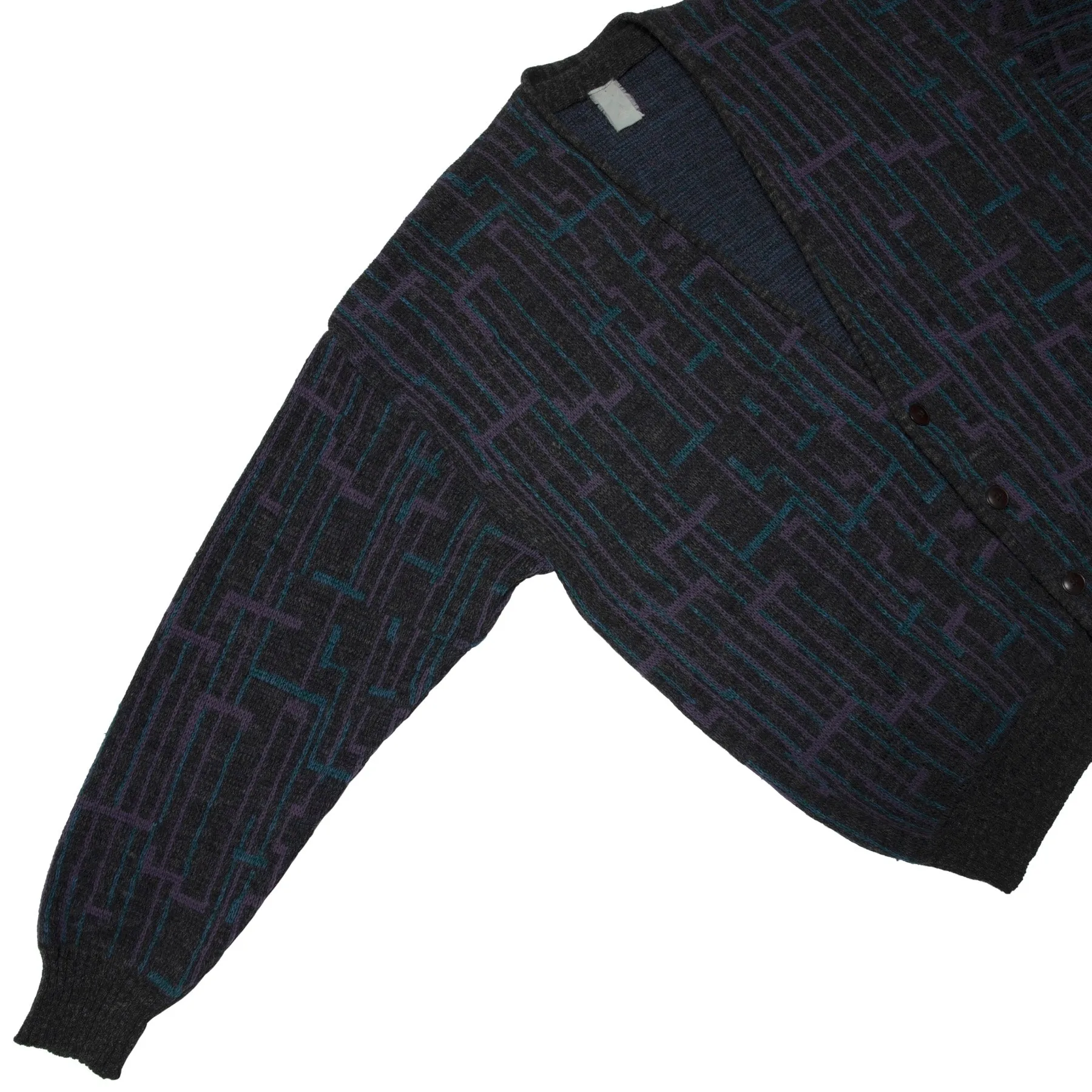 80s New Wave Intarsia Worsted Spun Yarn Cardigan