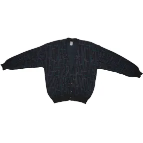 80s New Wave Intarsia Worsted Spun Yarn Cardigan