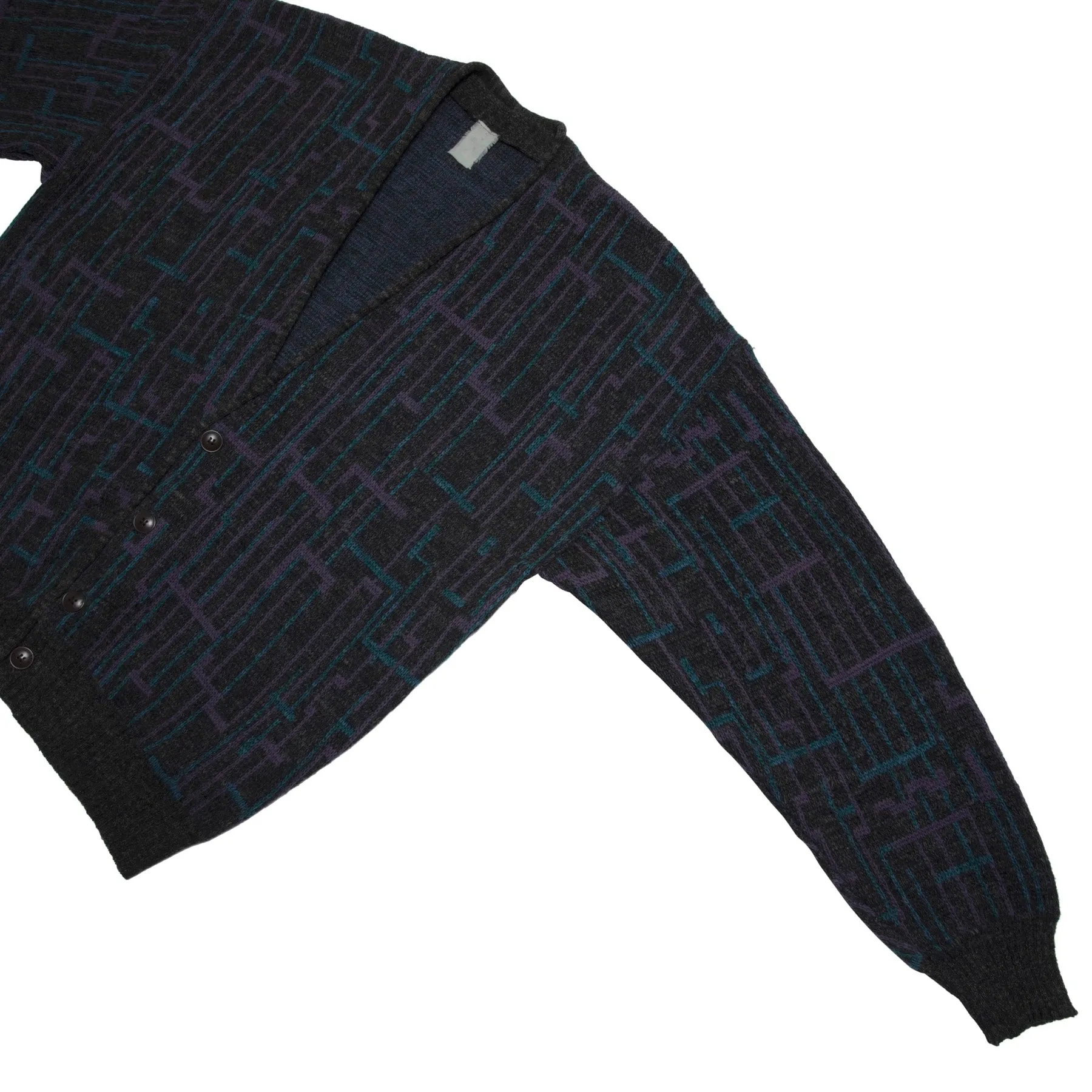 80s New Wave Intarsia Worsted Spun Yarn Cardigan