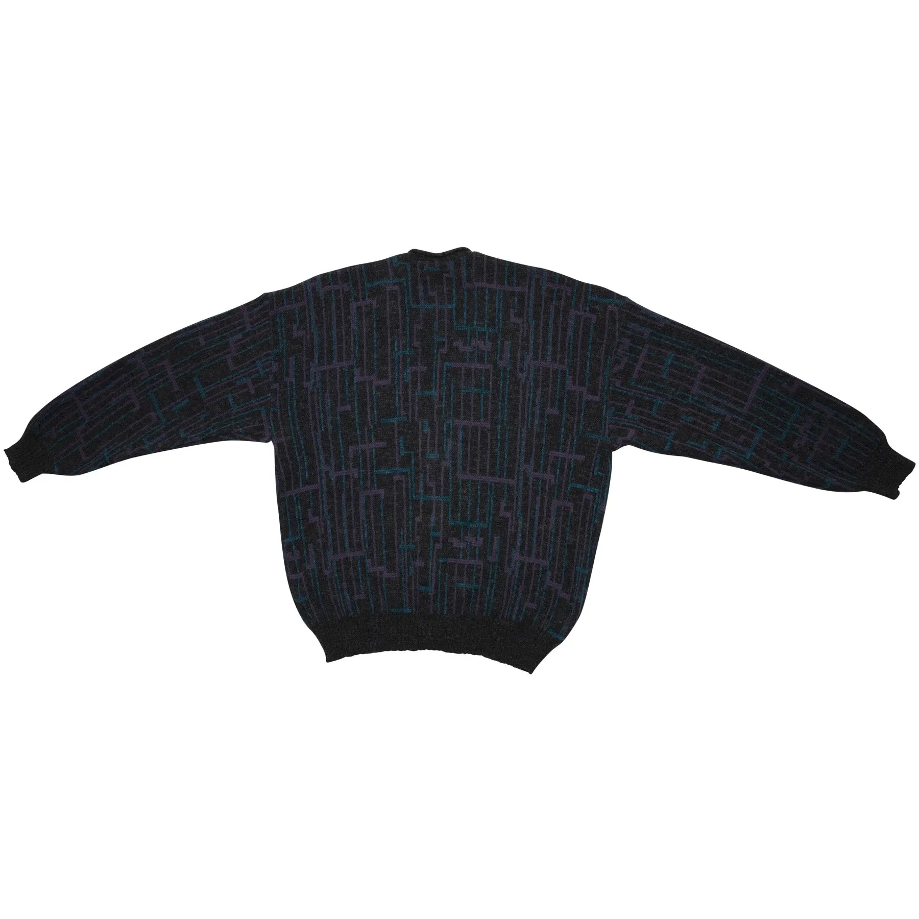 80s New Wave Intarsia Worsted Spun Yarn Cardigan