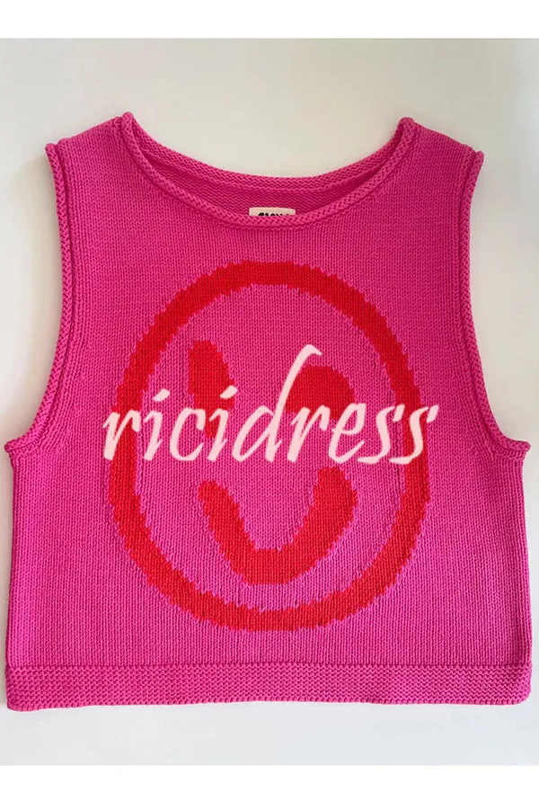 Always Happy Face Knit Unique Pattern Versatile Loose Tank Top