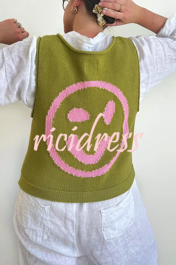 Always Happy Face Knit Unique Pattern Versatile Loose Tank Top