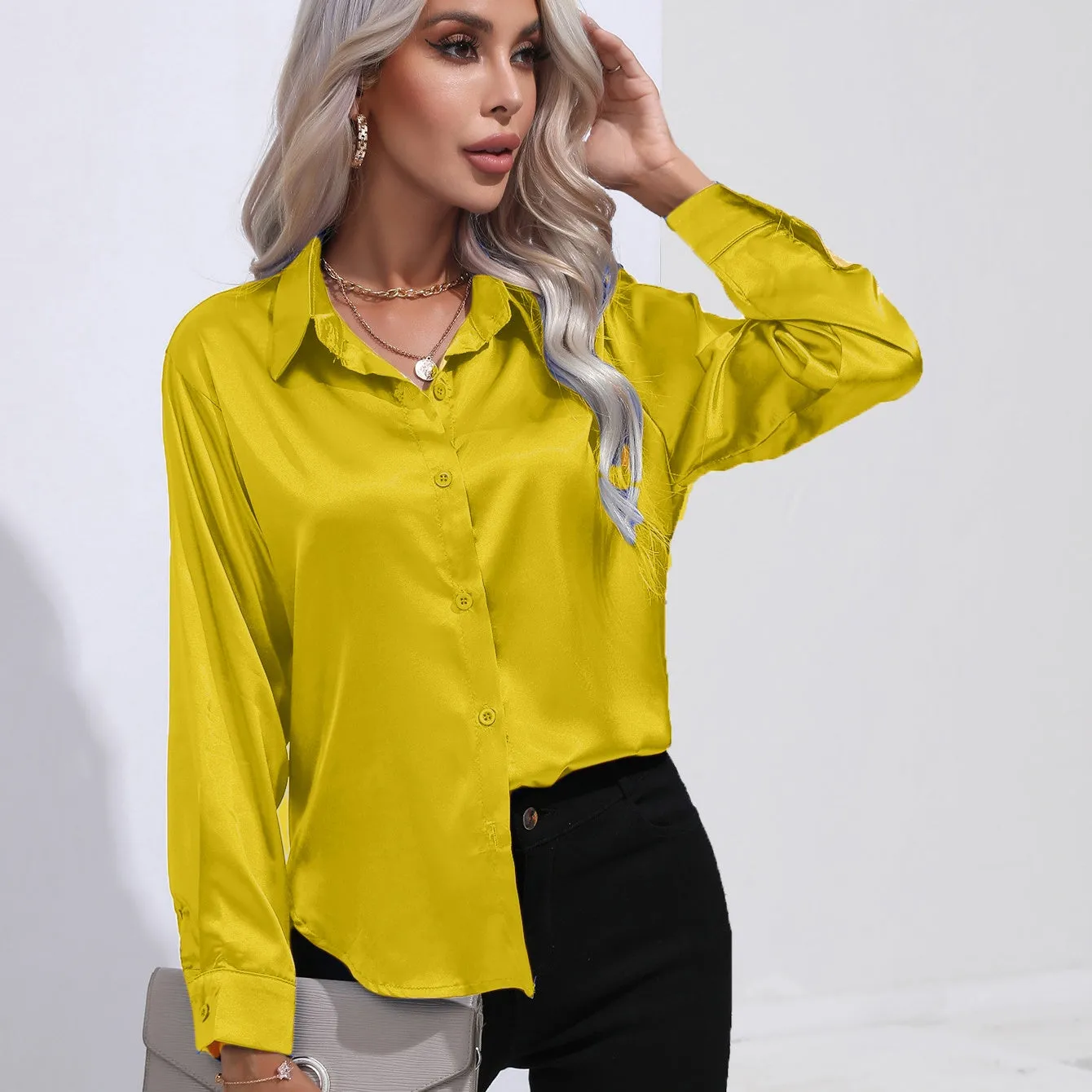 Amelia - Elegant Satin Slim Shirt for Women