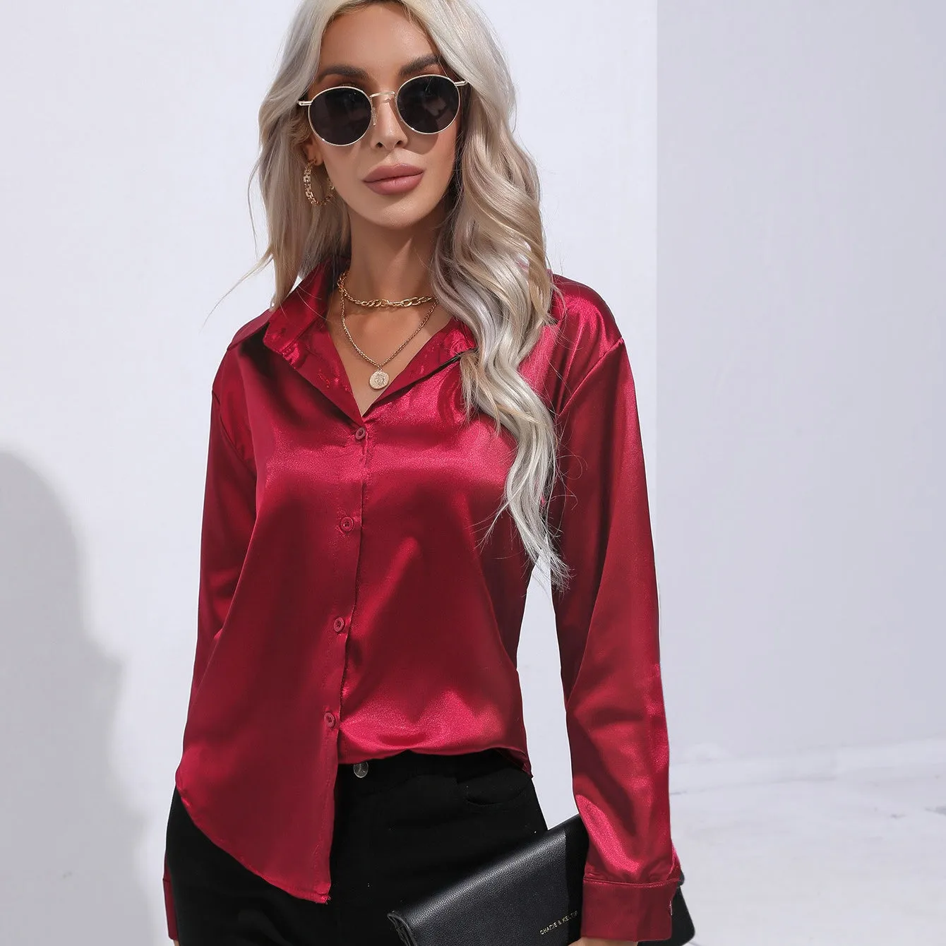 Amelia - Elegant Satin Slim Shirt for Women
