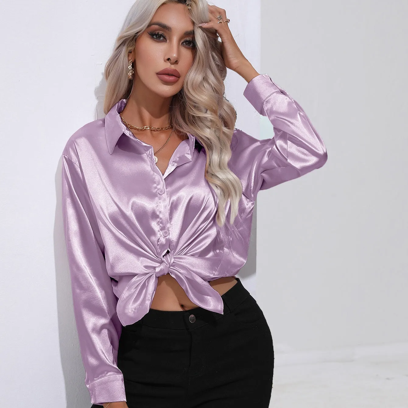 Amelia - Elegant Satin Slim Shirt for Women
