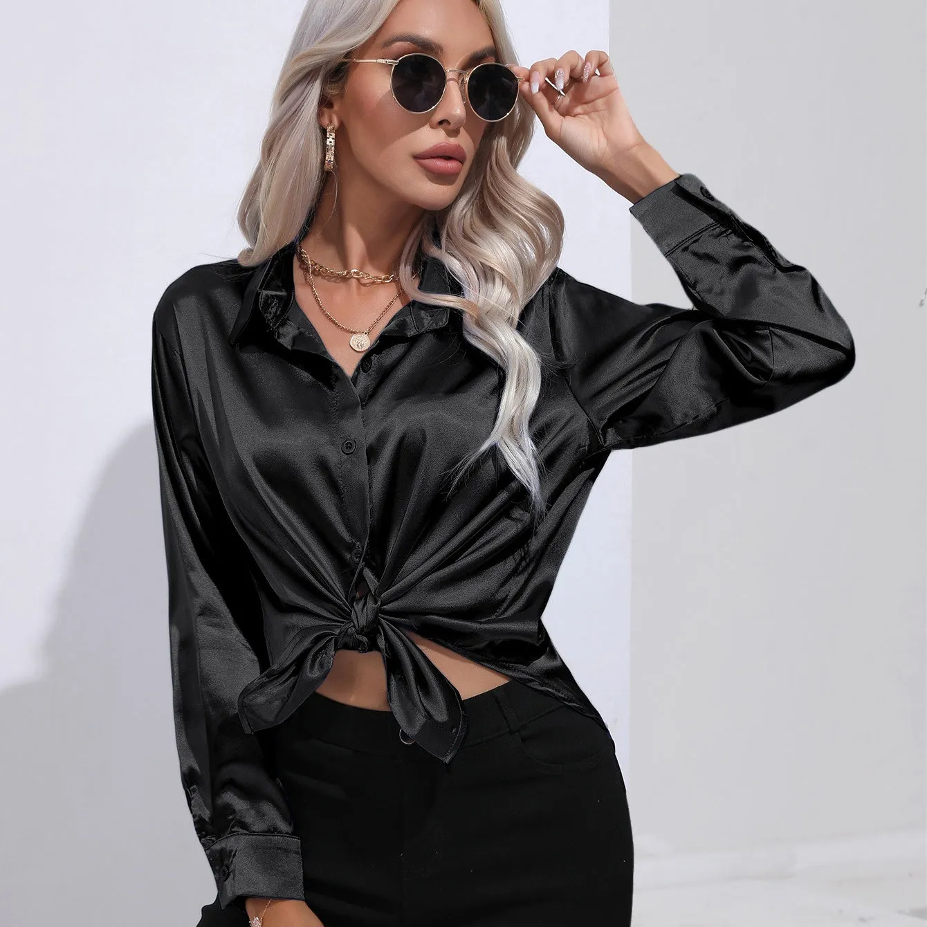 Amelia - Elegant Satin Slim Shirt for Women