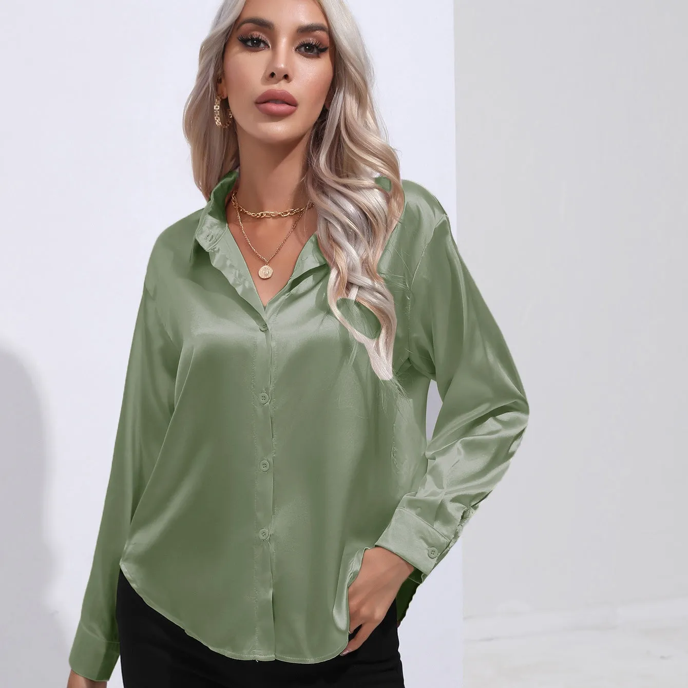 Amelia - Elegant Satin Slim Shirt for Women