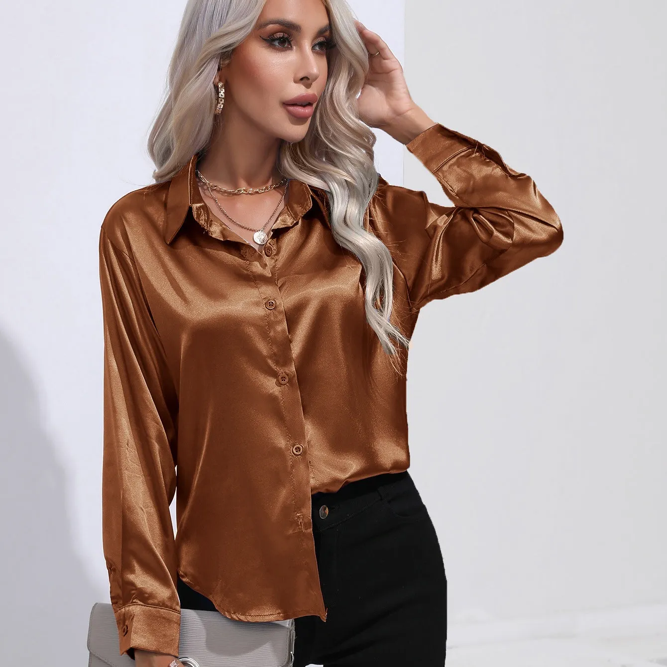 Amelia - Elegant Satin Slim Shirt for Women