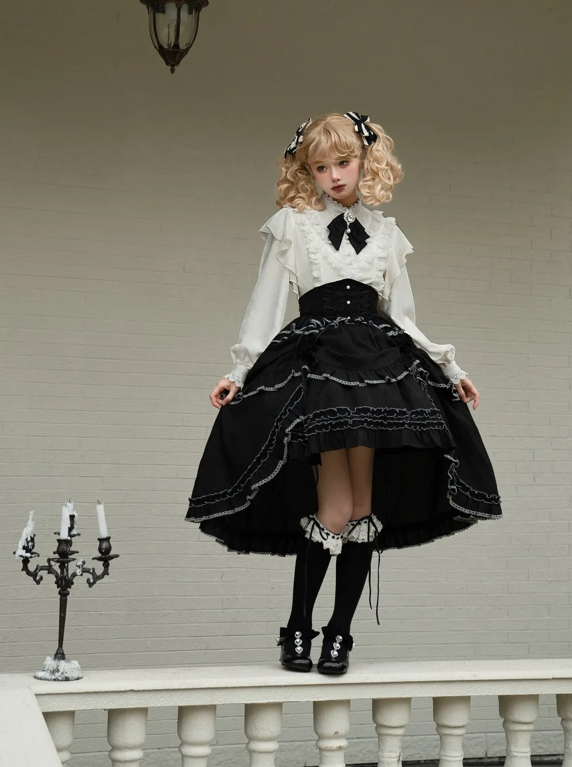 Asymmetrical Skirt Elegant Frilled Flared Blouse