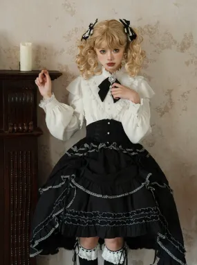 Asymmetrical Skirt Elegant Frilled Flared Blouse