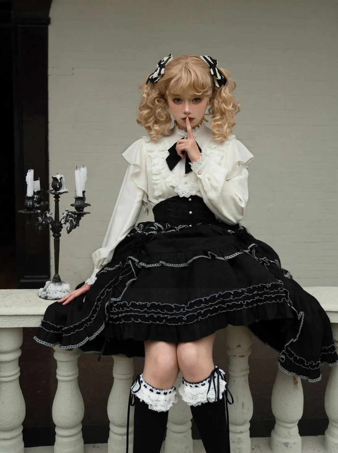 Asymmetrical Skirt Elegant Frilled Flared Blouse