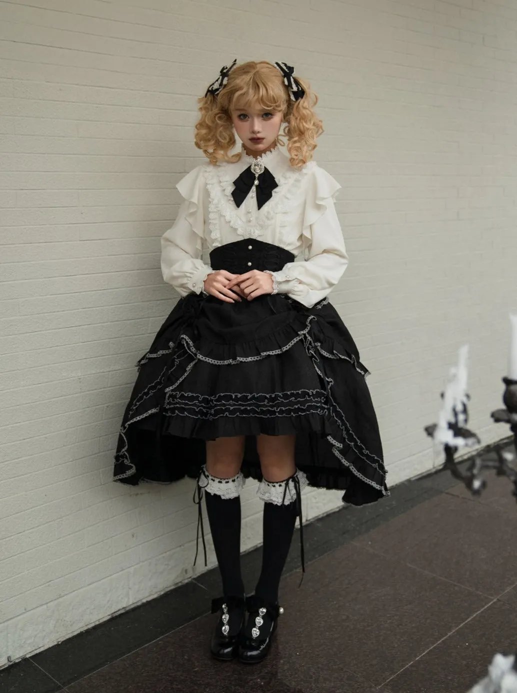 Asymmetrical Skirt Elegant Frilled Flared Blouse