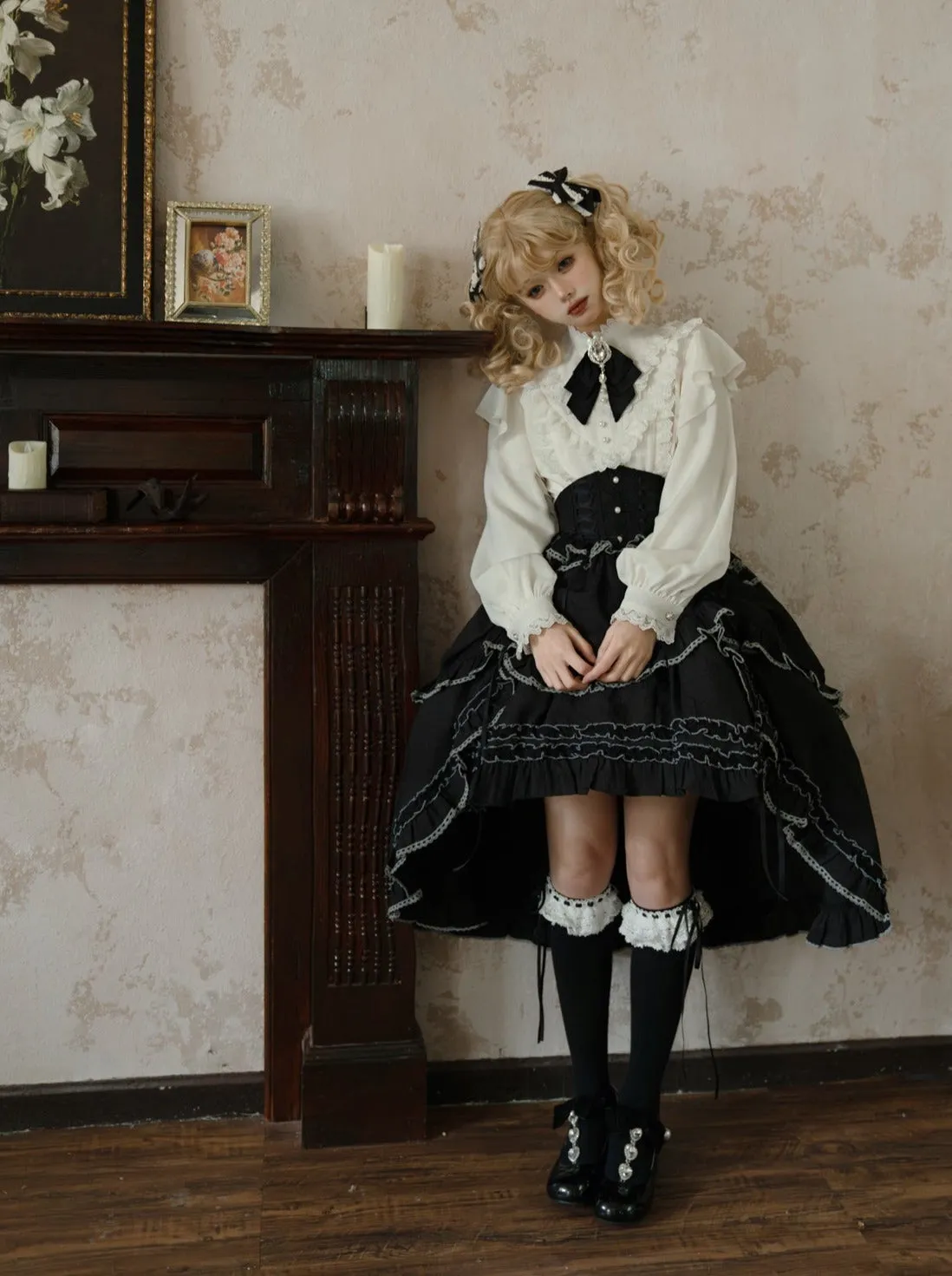Asymmetrical Skirt Elegant Frilled Flared Blouse