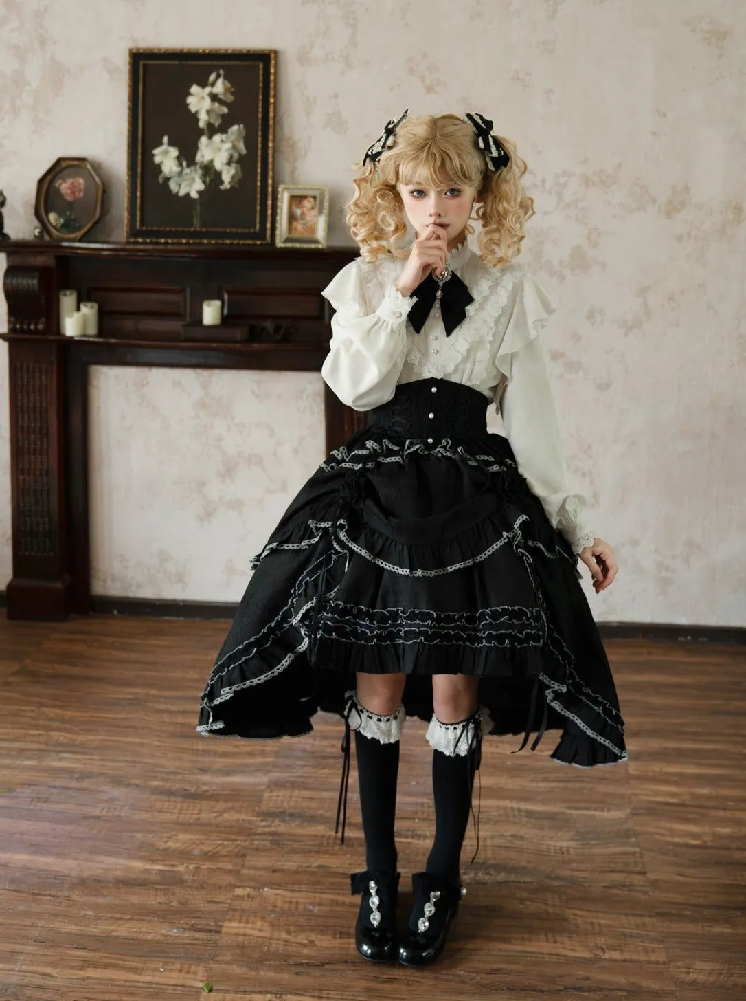 Asymmetrical Skirt Elegant Frilled Flared Blouse