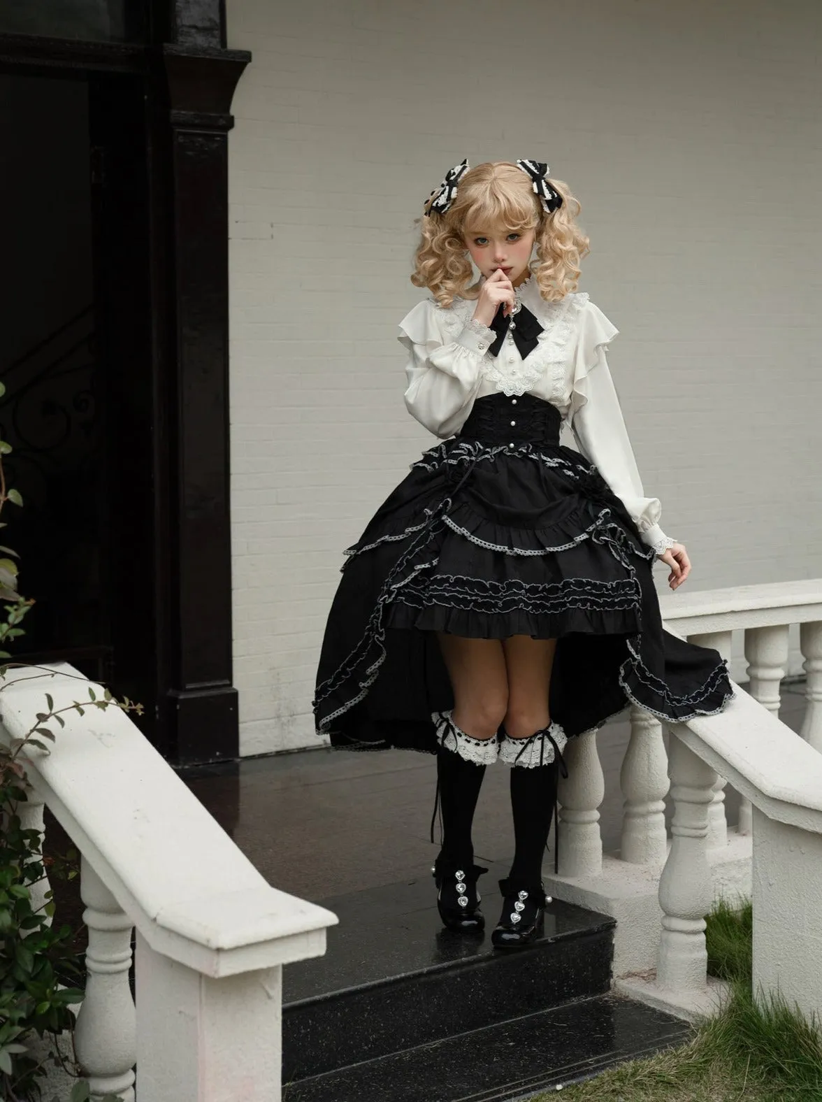 Asymmetrical Skirt Elegant Frilled Flared Blouse