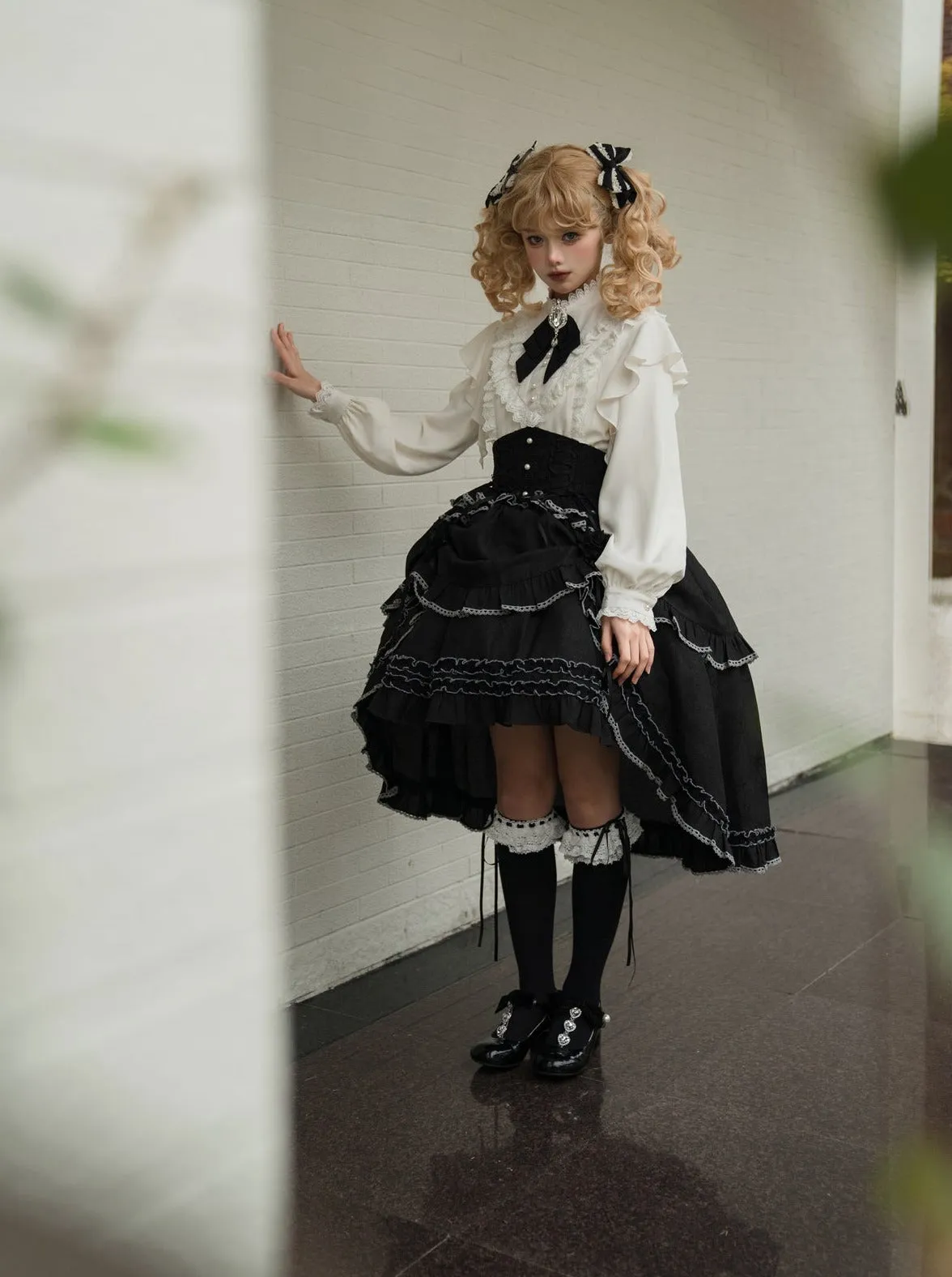 Asymmetrical Skirt Elegant Frilled Flared Blouse