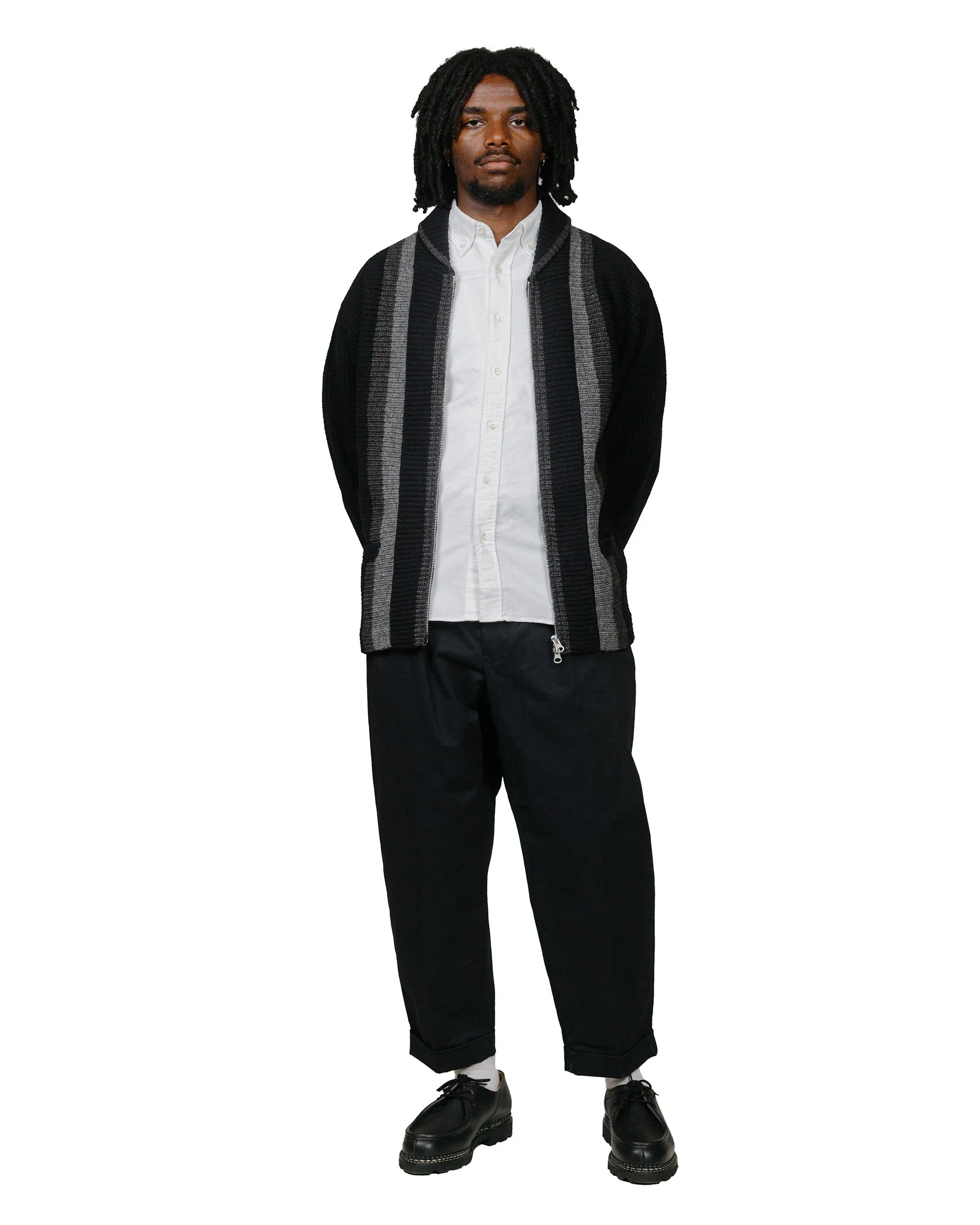 Beams Plus Full Zip Shawl Collar Knit Black
