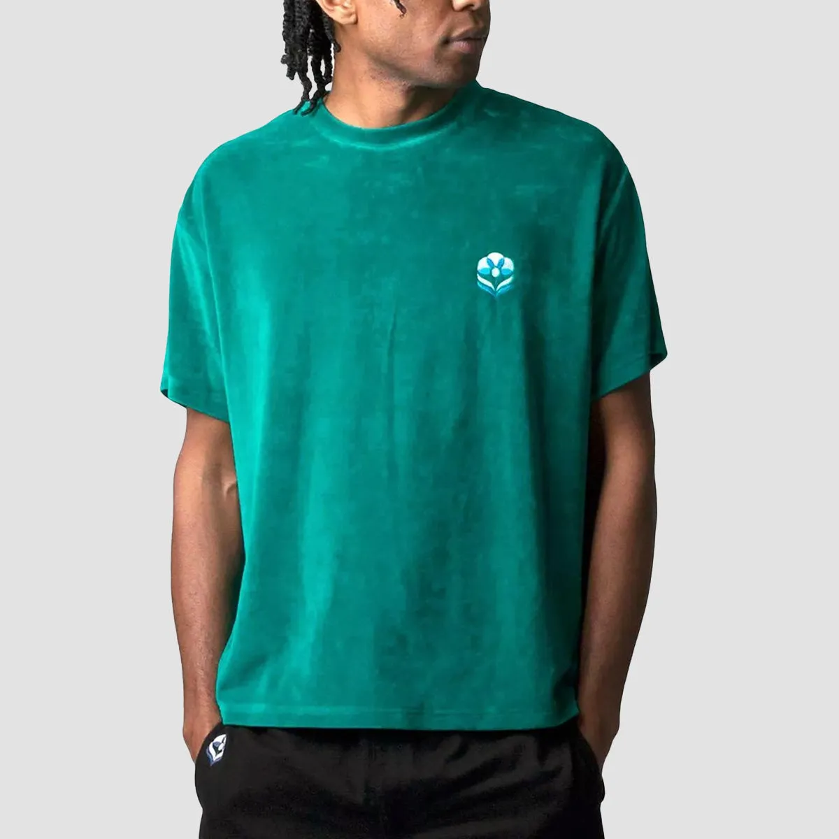 Blue Flowers Velour T-Shirt Dark Teal