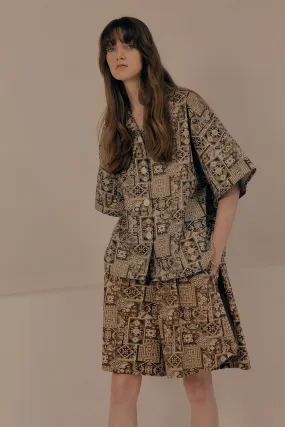 Bohemian vintage rug print button up oversized shirts