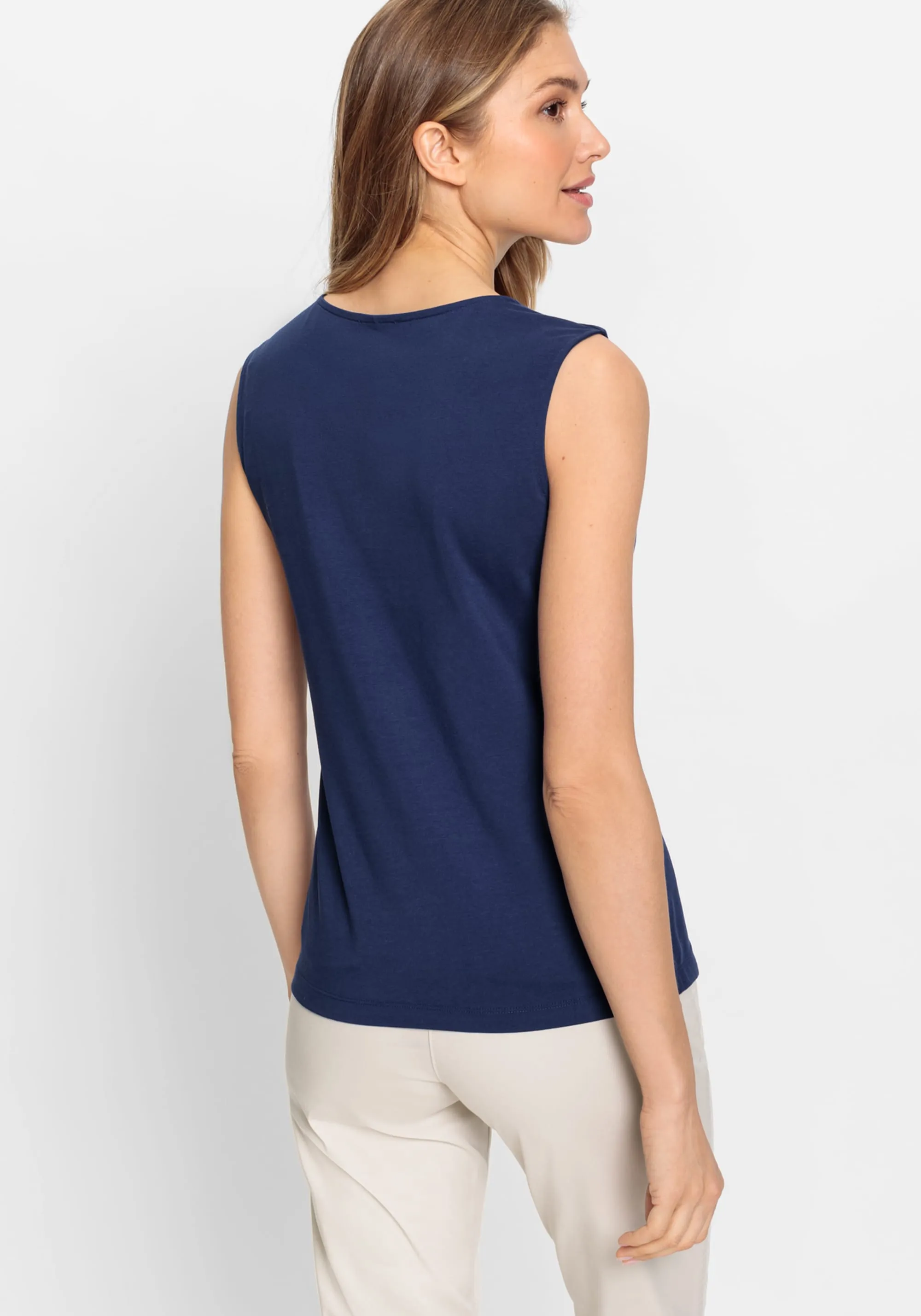 Cotton Blend Sleeveless V-Neck Shell