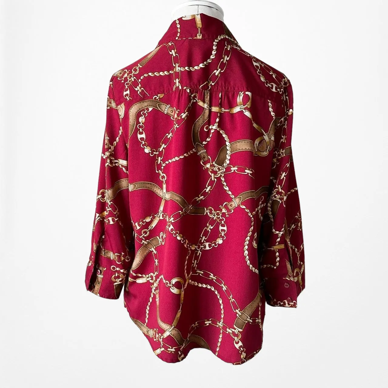 Croft & Barrow Printed Burgundy Red Button Down Shirt Blouse Top Size S