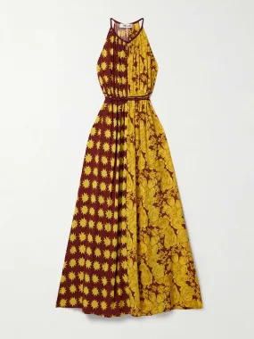 Darla tie-detailed gathered printed crepe de chine maxi dress