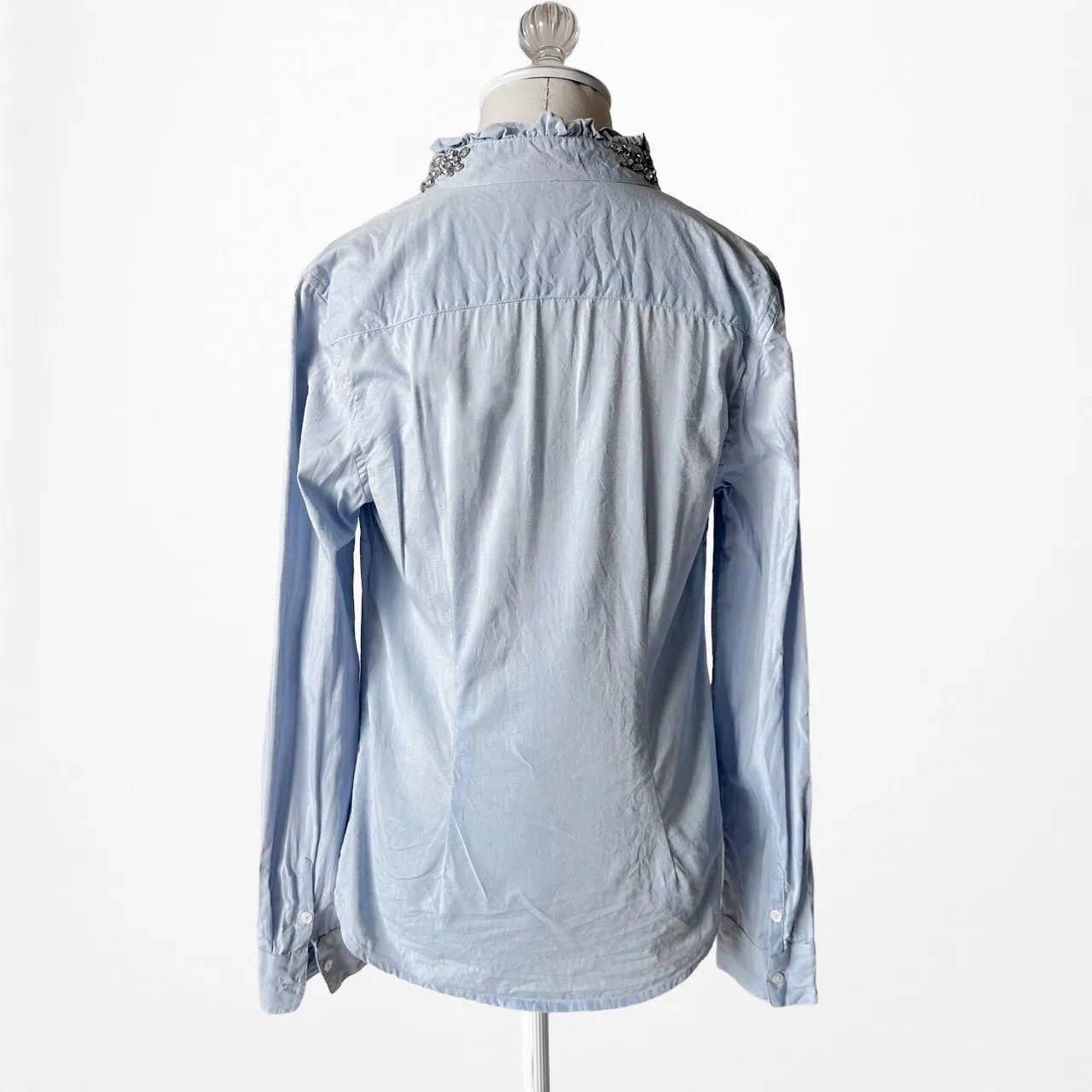Elle Blue Rhinestone Embellished Button Down Shirt Size 6/S/M