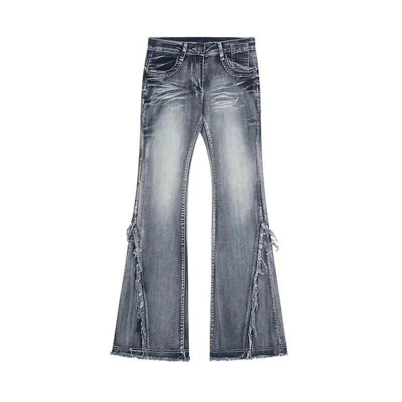 Flared Jeans mit rohem Saum Patchwork-Design für den trendigen Y2K look