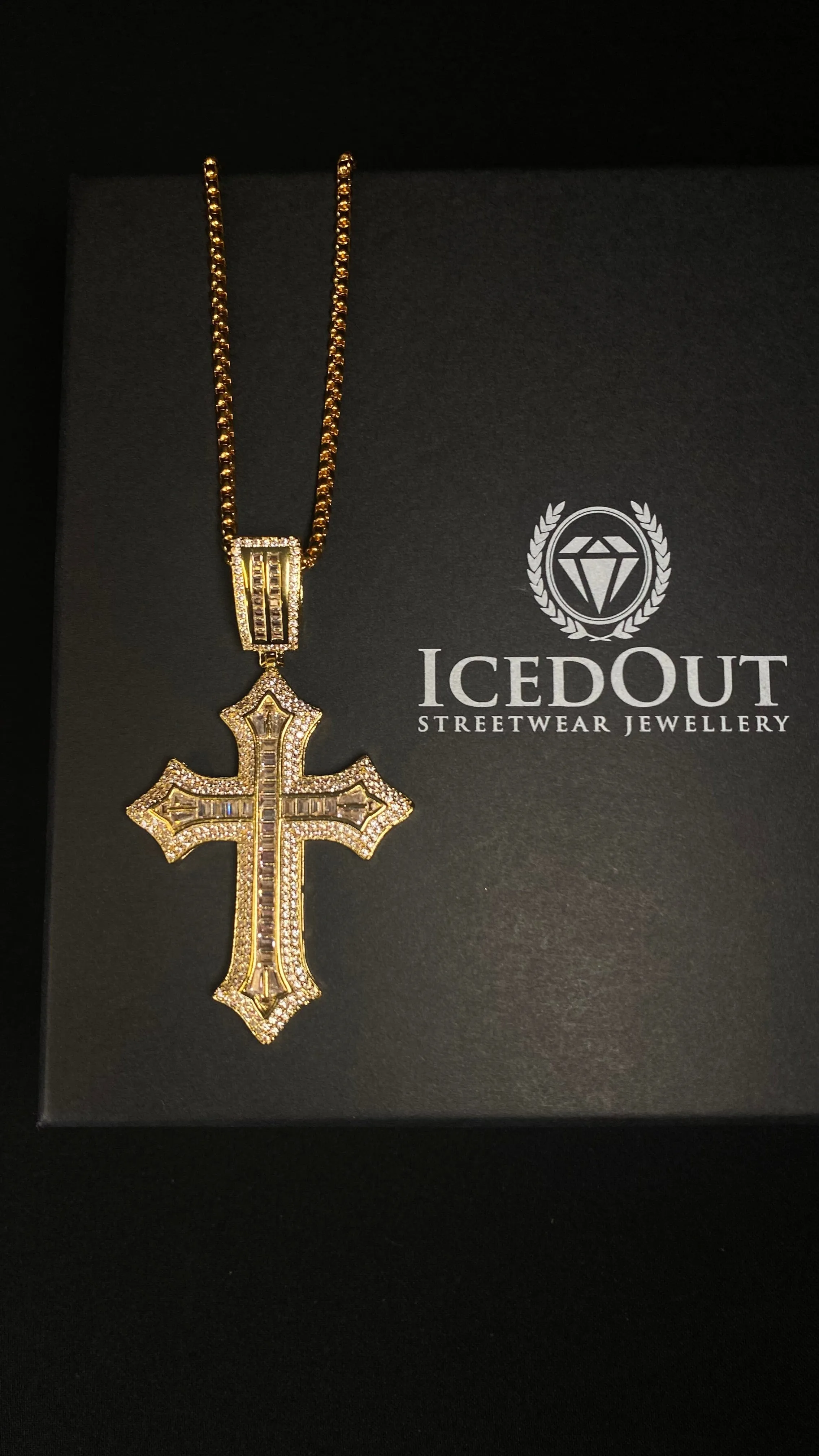 Gold Cross Pendant Necklace - Iced Out with Premium Detailing