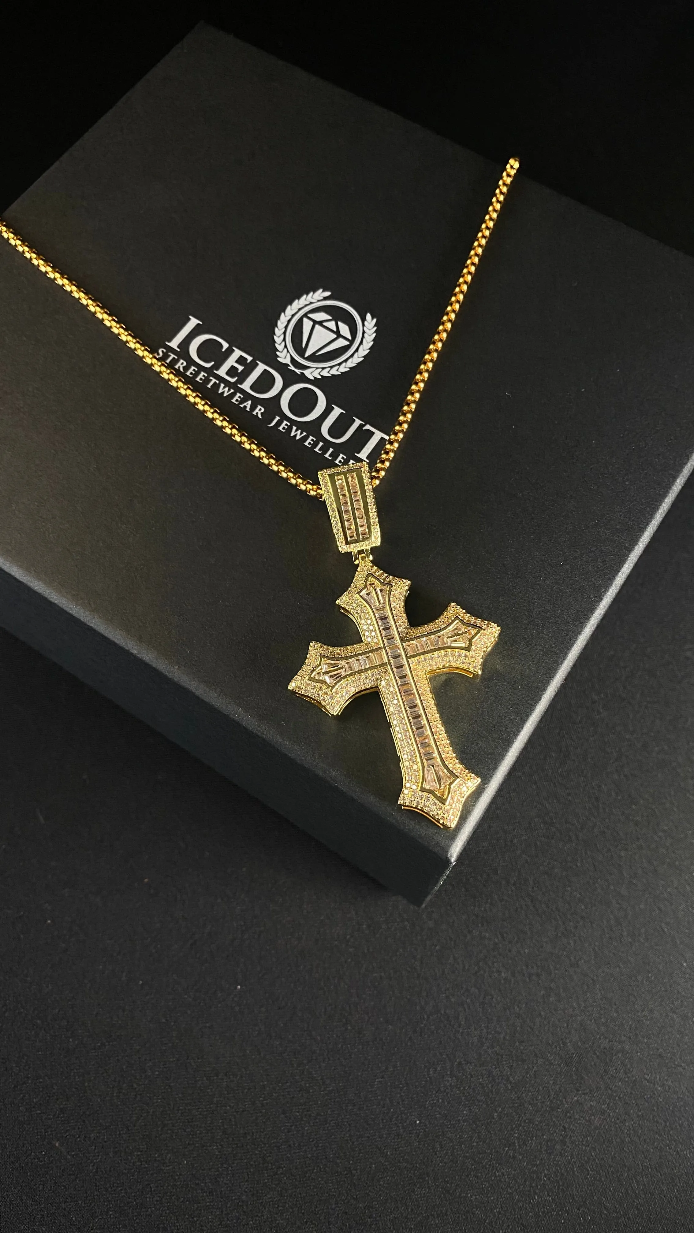 Gold Cross Pendant Necklace - Iced Out with Premium Detailing