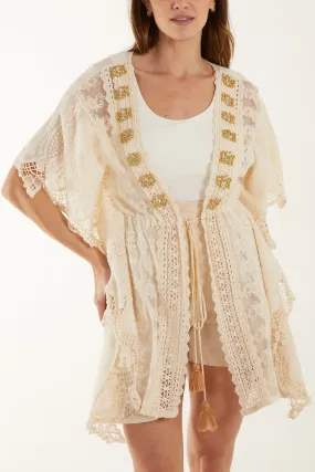 Gold Embellished Crochet Kimono