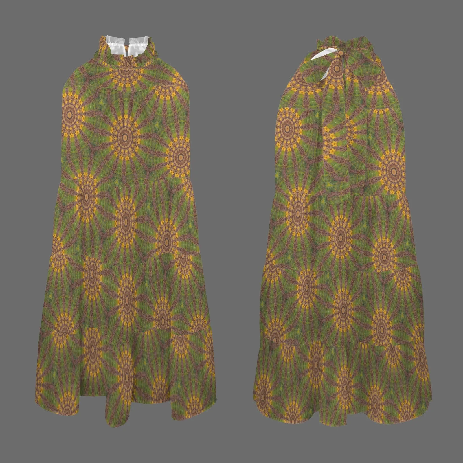 Halter Dress Gold Green Purple Starburst