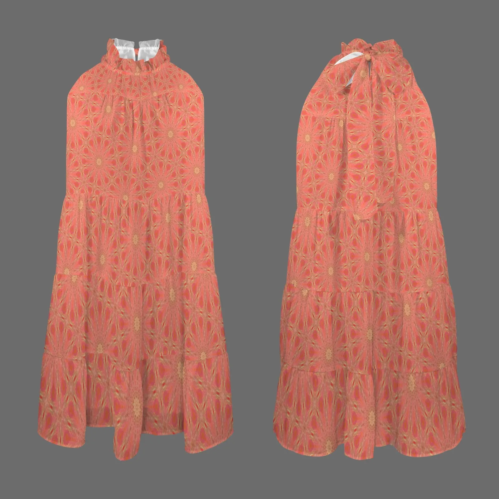 Halter Dress Orange Flowers
