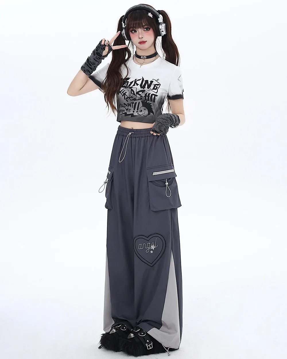 Heart Straight-Leg Cargo Pants
