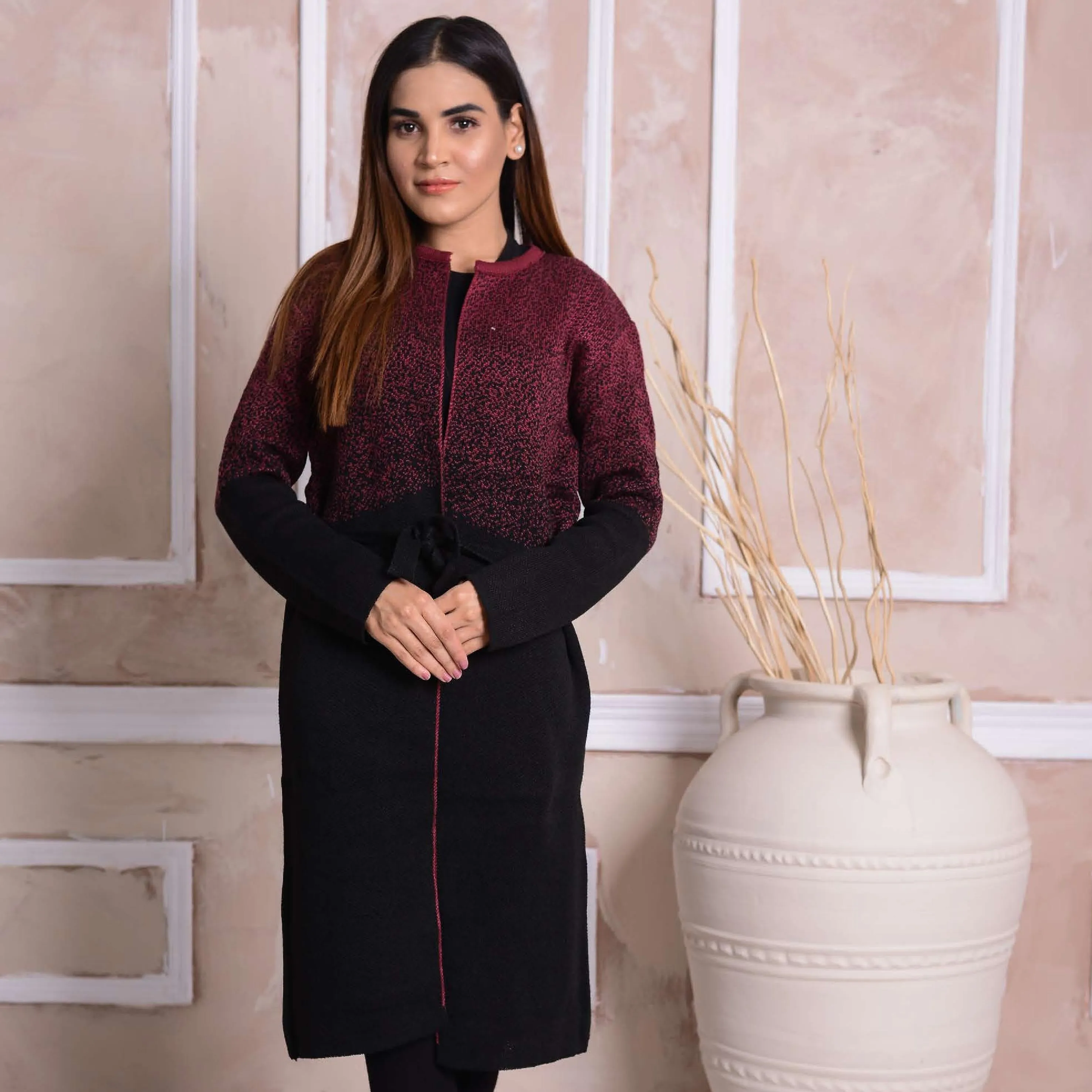 Imported Front Open Black Cozy Belted Cardigan Sweater - (CGN02)