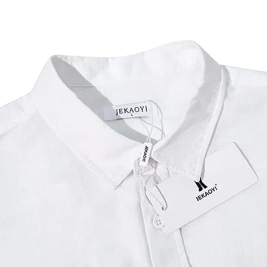 Mens Button Down Short Sleeve Linen Shirts