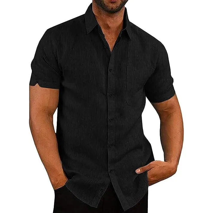 Mens Button Down Short Sleeve Linen Shirts