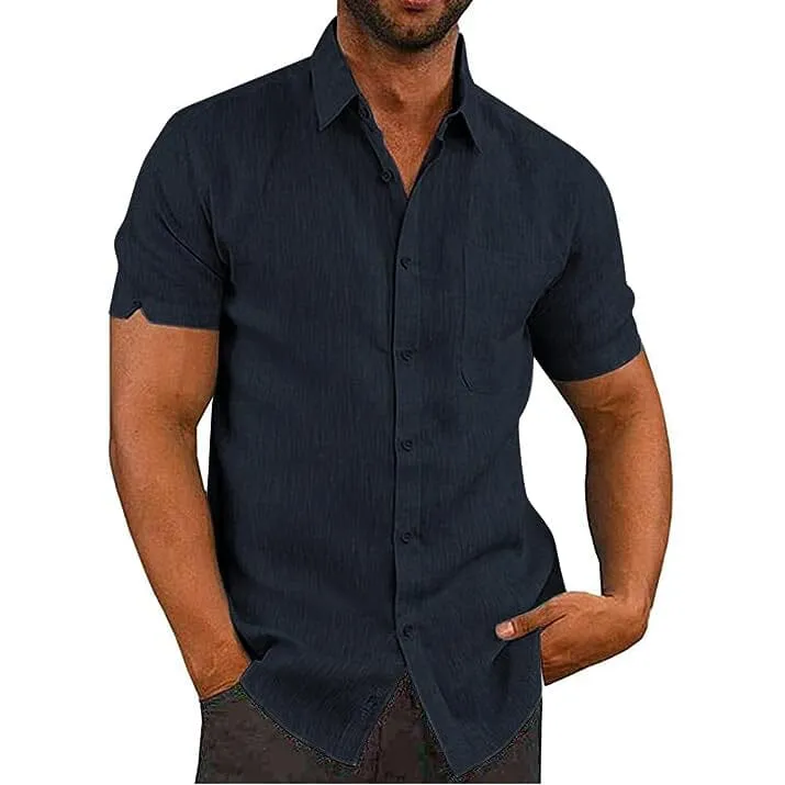 Mens Button Down Short Sleeve Linen Shirts