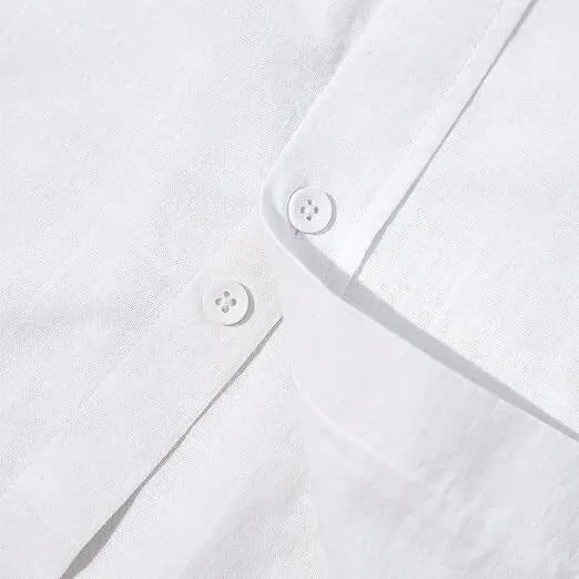 Mens Button Down Short Sleeve Linen Shirts