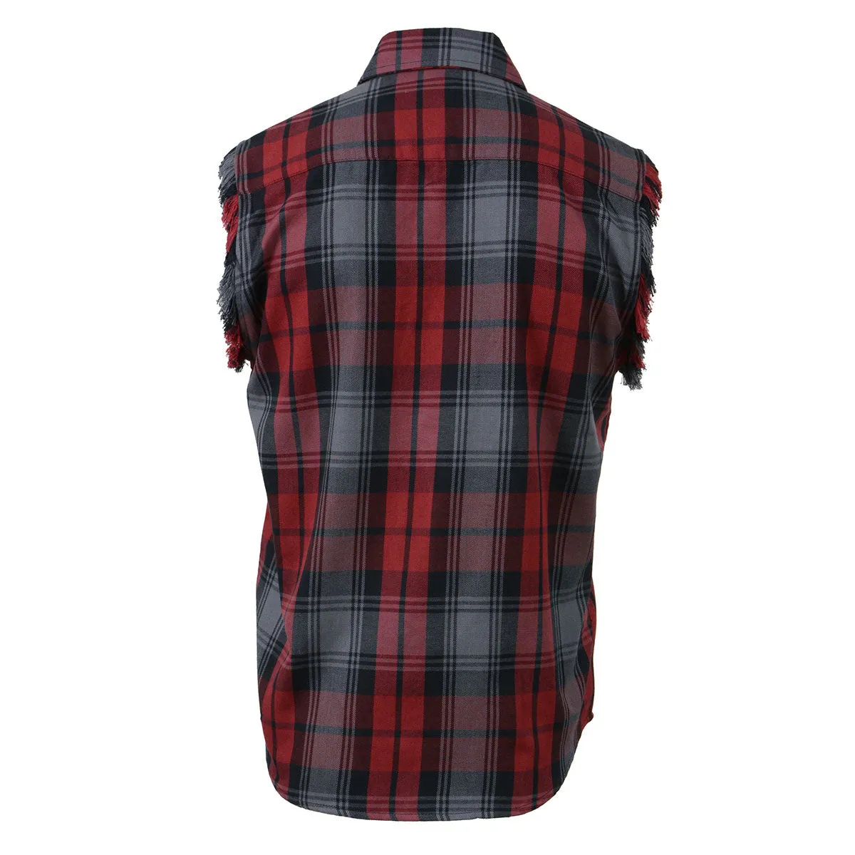 Milwaukee Leather MNG11696 Mens Black and Grey with Red Cut Off Flannel Shirt