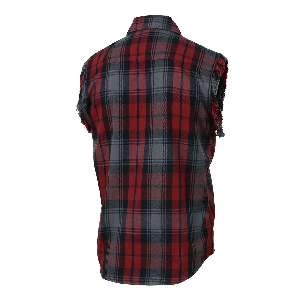Milwaukee Leather MNG11696 Mens Black and Grey with Red Cut Off Flannel Shirt