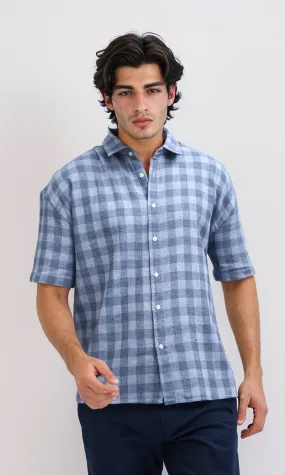 O192130 - Grey & Navy Short Sleeves Casual Plaids Shirt