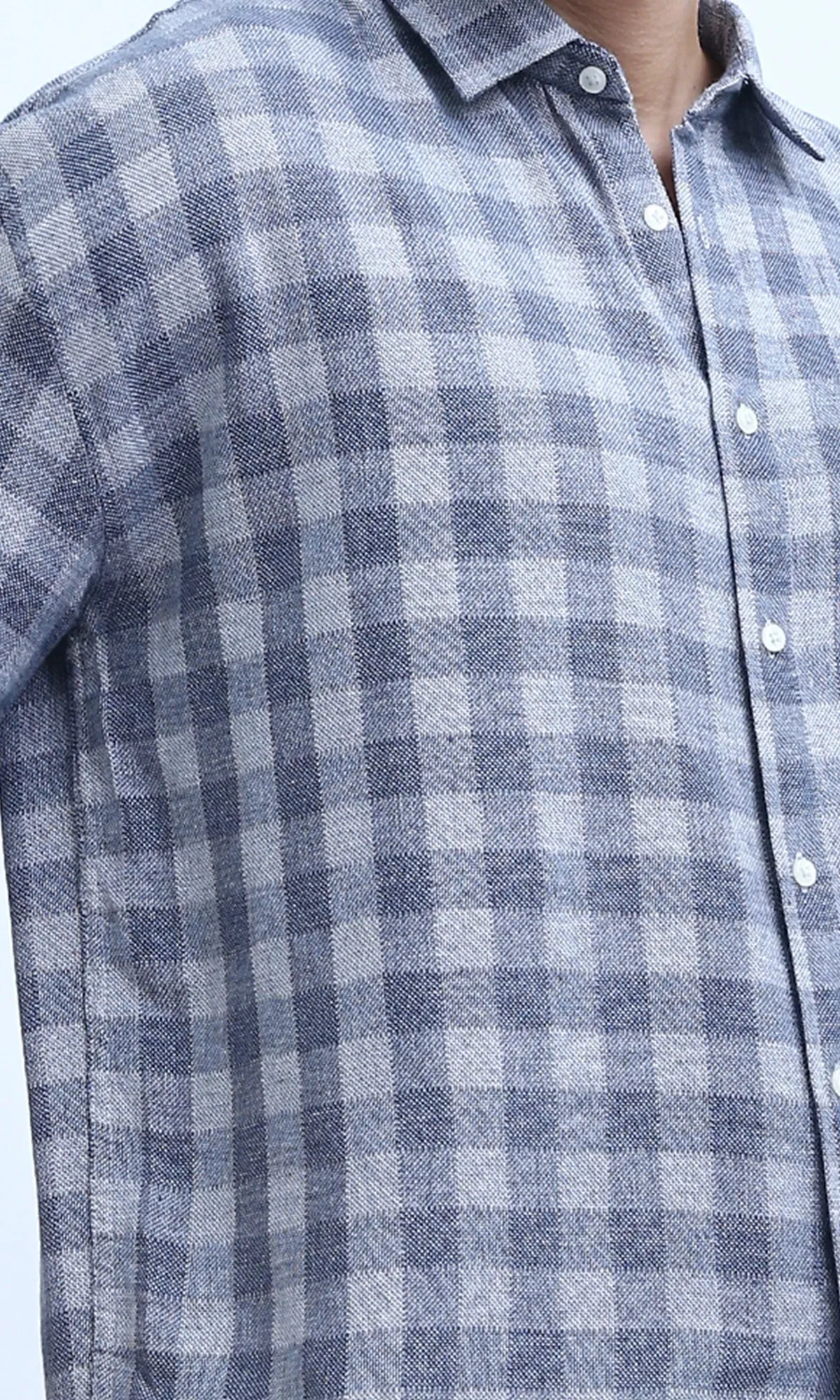 O192130 - Grey & Navy Short Sleeves Casual Plaids Shirt