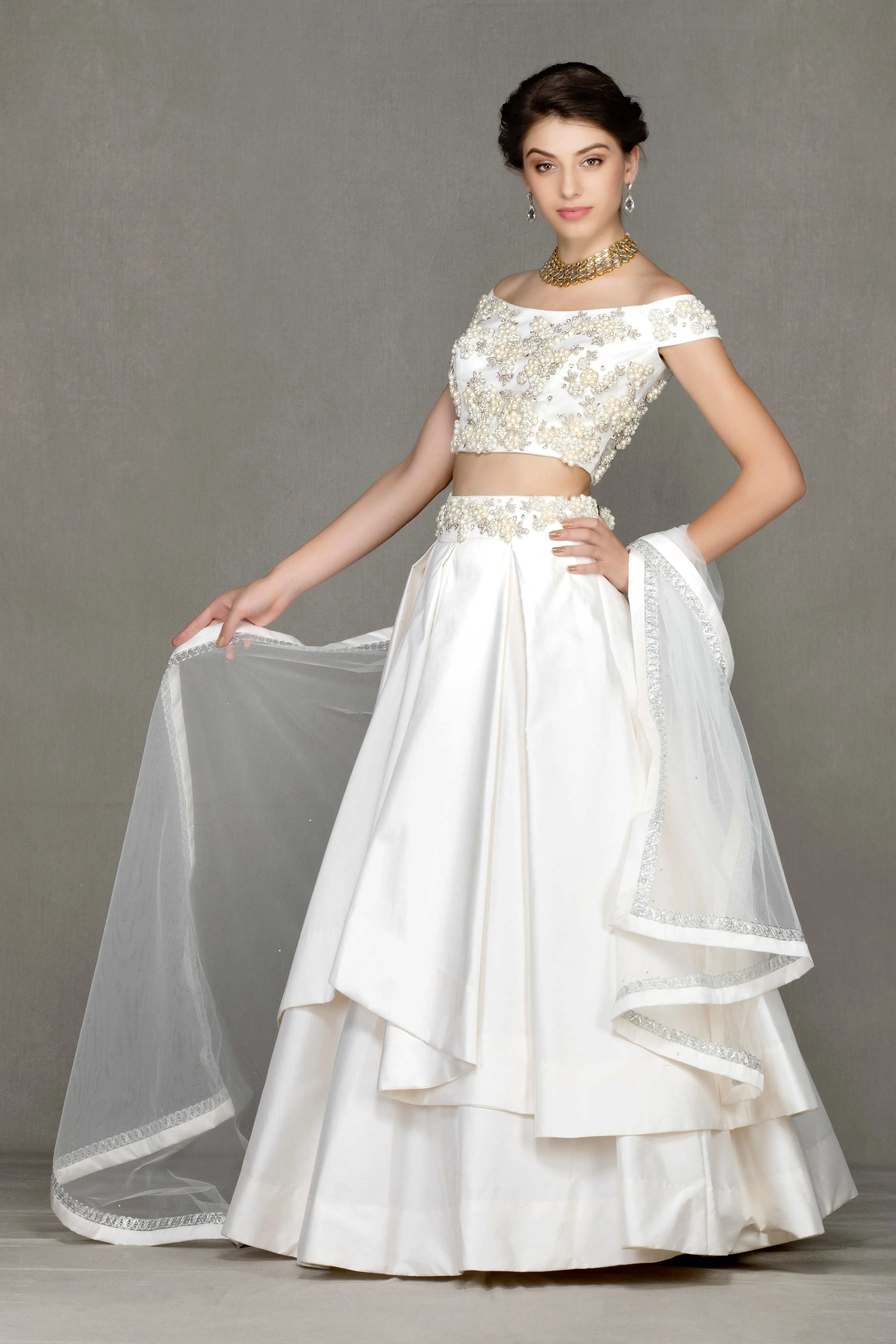 Off-Shoulder Flared Lehenga