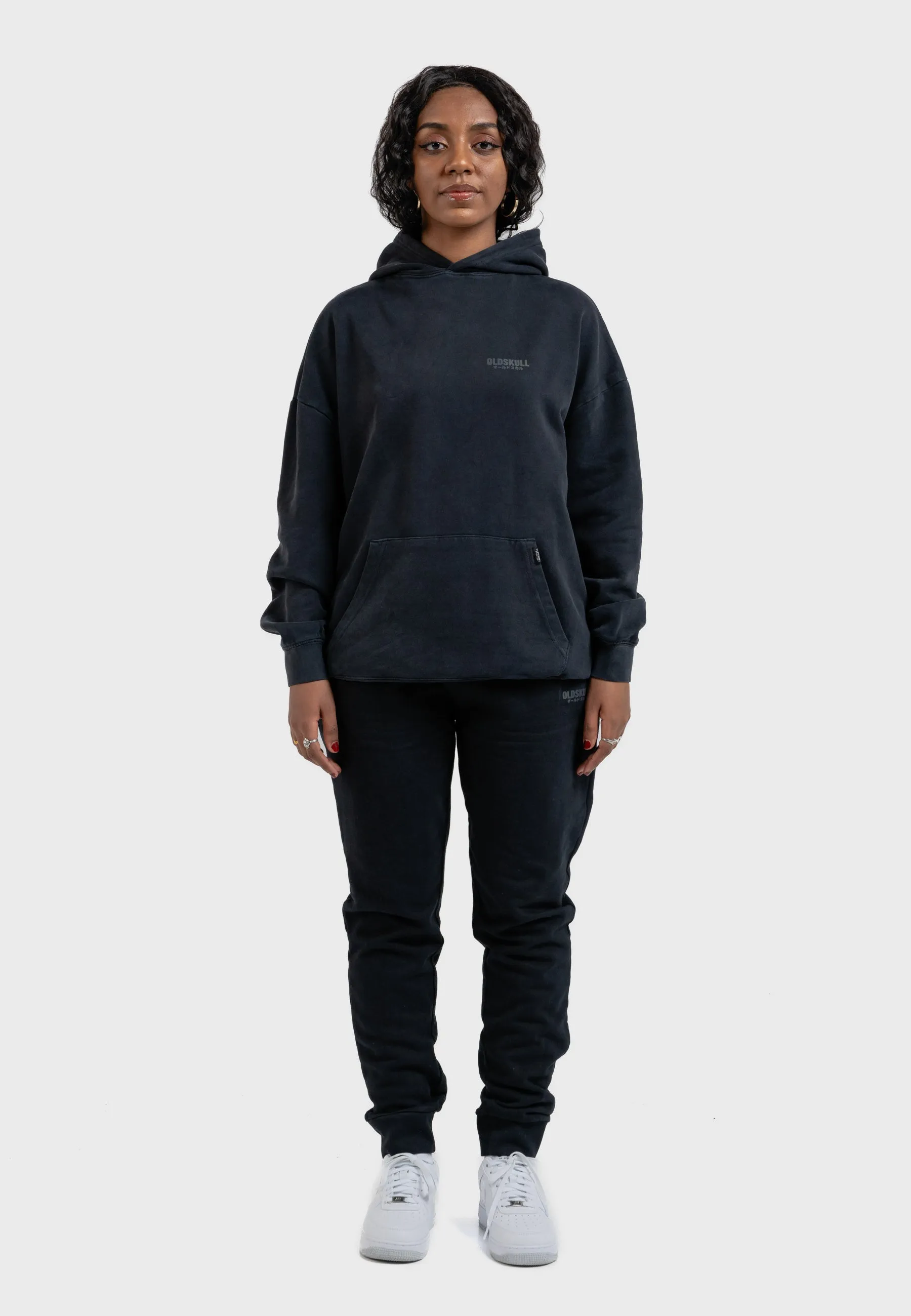 Oversized spectral-reflective Logo Garment Dyed Hoodie Black