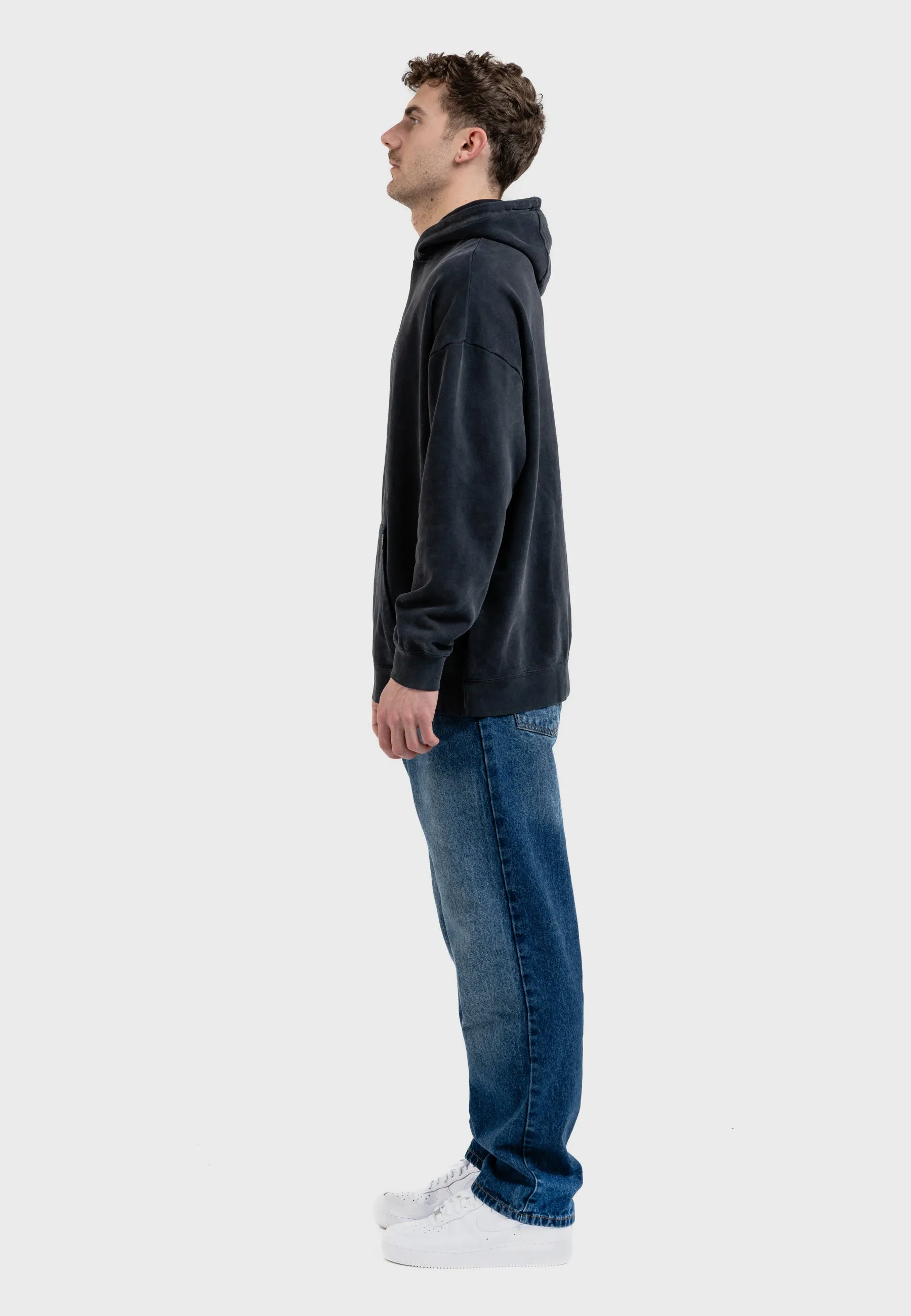 Oversized spectral-reflective Logo Garment Dyed Hoodie Black