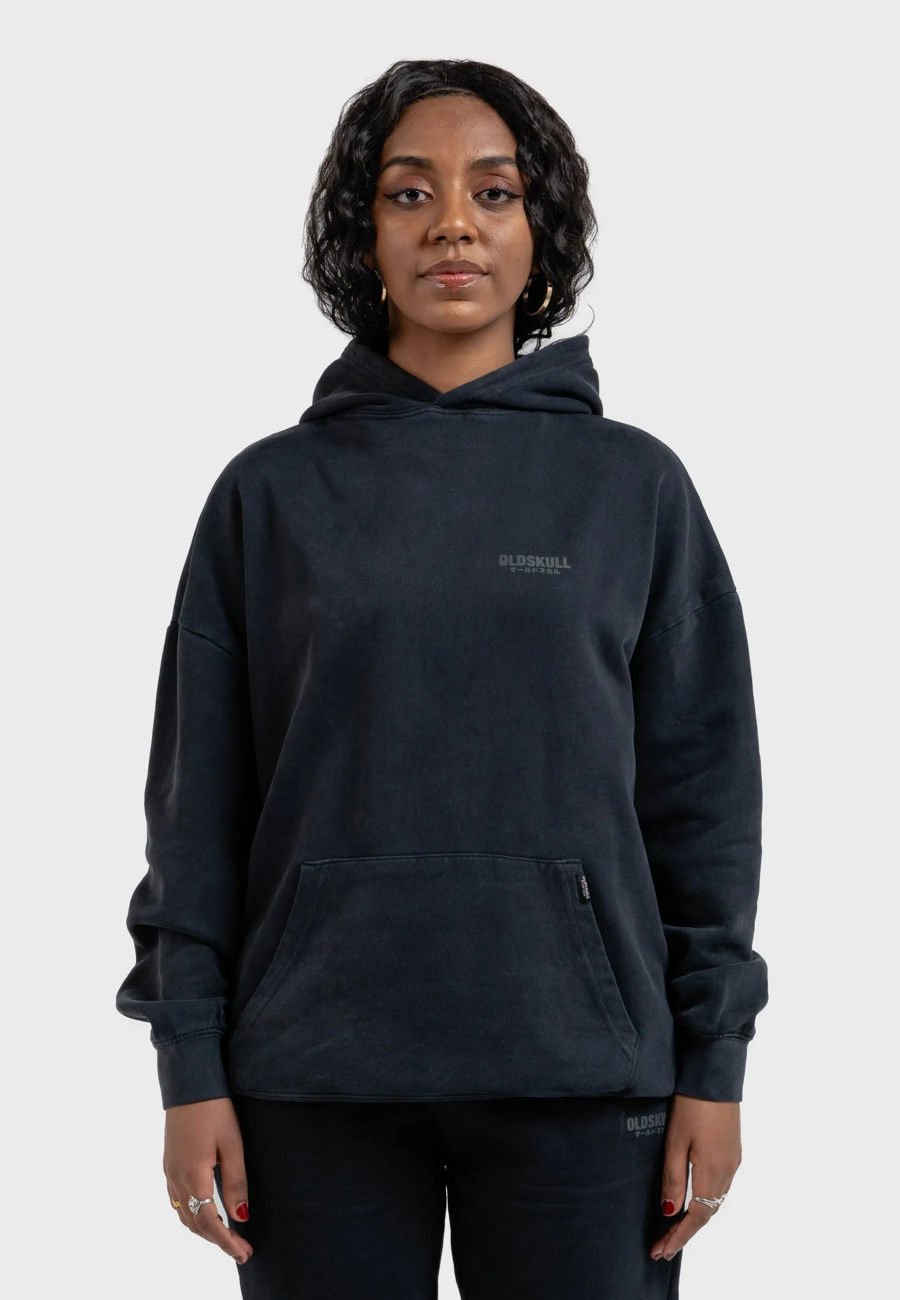 Oversized spectral-reflective Logo Garment Dyed Hoodie Black