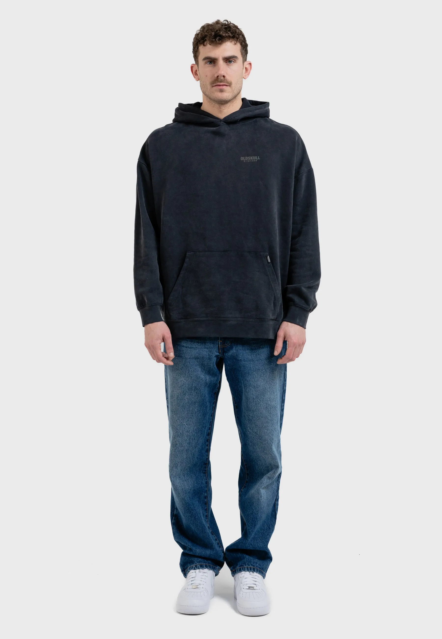 Oversized spectral-reflective Logo Garment Dyed Hoodie Black