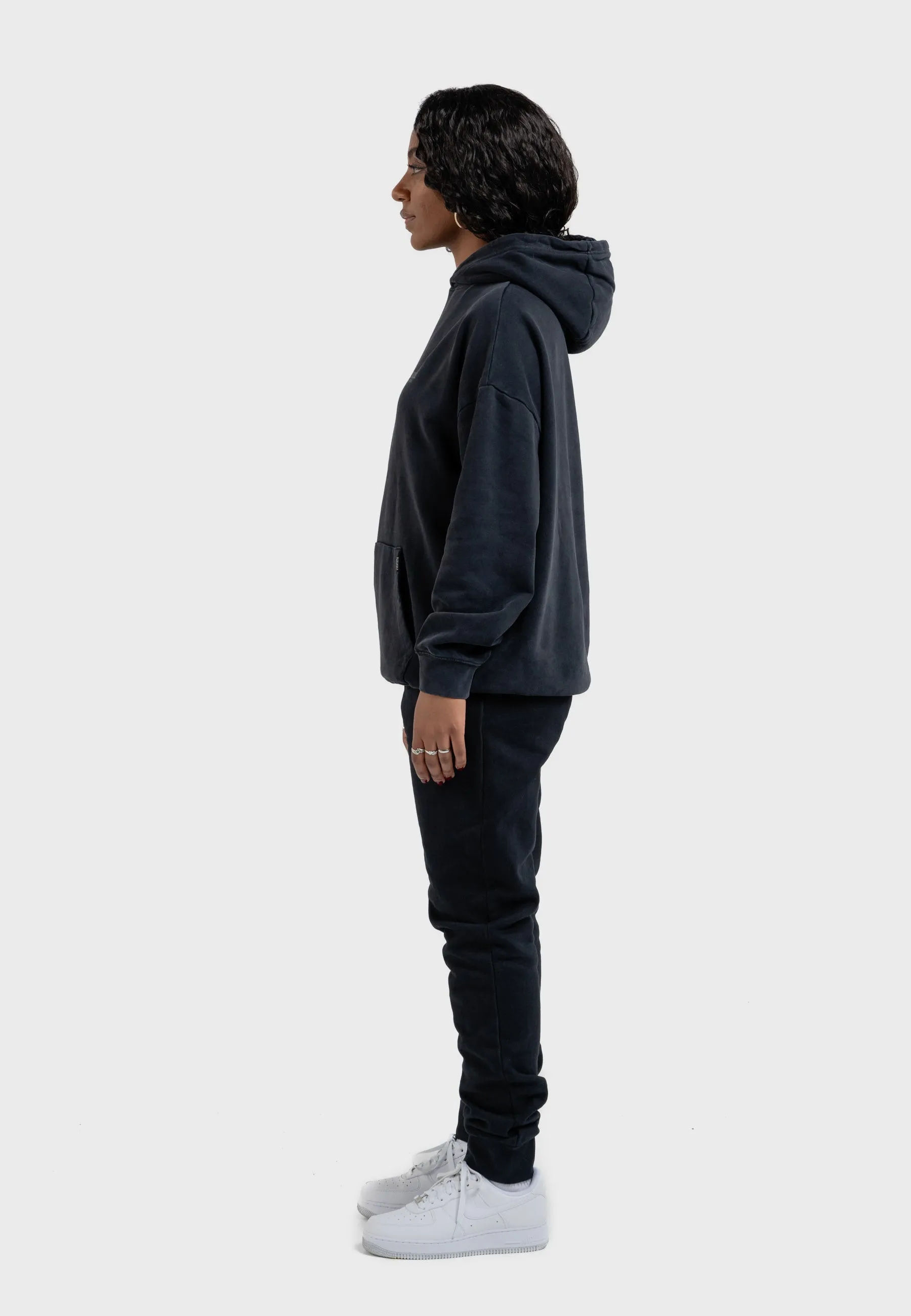 Oversized spectral-reflective Logo Garment Dyed Hoodie Black